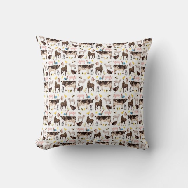 Coussin Animaux de ferme avec chevaux et vaches (Recto)