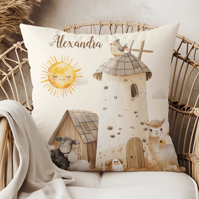 Coussin Animaux de ferme d'aquarelle mignonne personnalisé (Créateur téléchargé)