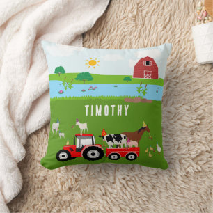 Coussin Animaux de ferme et tracteur rouge Thème de fête d