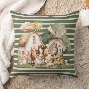 Coussin Animaux de ferme fantaisistes à l'aquarelle