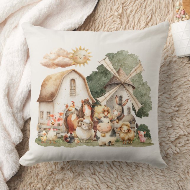 Coussin Animaux de ferme fantaisistes à l'aquarelle (Couverture)