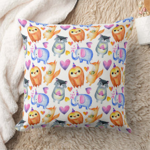 Coussin Animaux de fête et chapeaux de fête à motif aquare