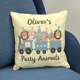 Coussin Animaux de fête mignons en train Personnalisé