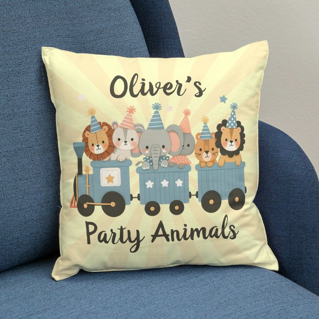 Coussin Animaux de fête mignons en train Personnalisé (Créateur téléchargé)