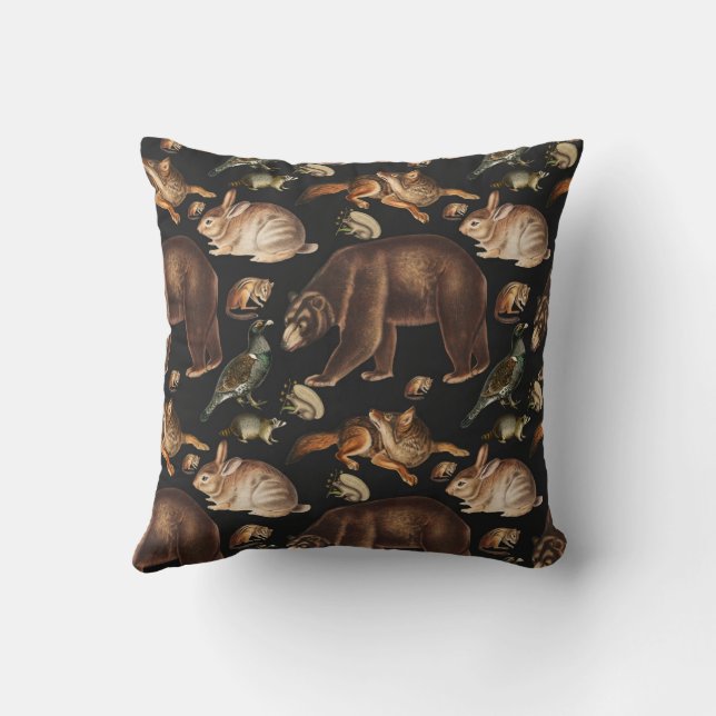 Coussin Animaux de forêt fantaisistes motif floral (Verso)