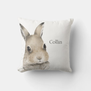 Coussin Animaux de forêt Rabbit Aquarelle Typographie Nom