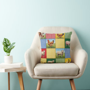Coussin Animaux de la ferme et courtepointe en patchwork à