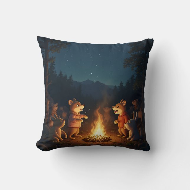Coussin Animaux de la fête de feu de camp (Recto)