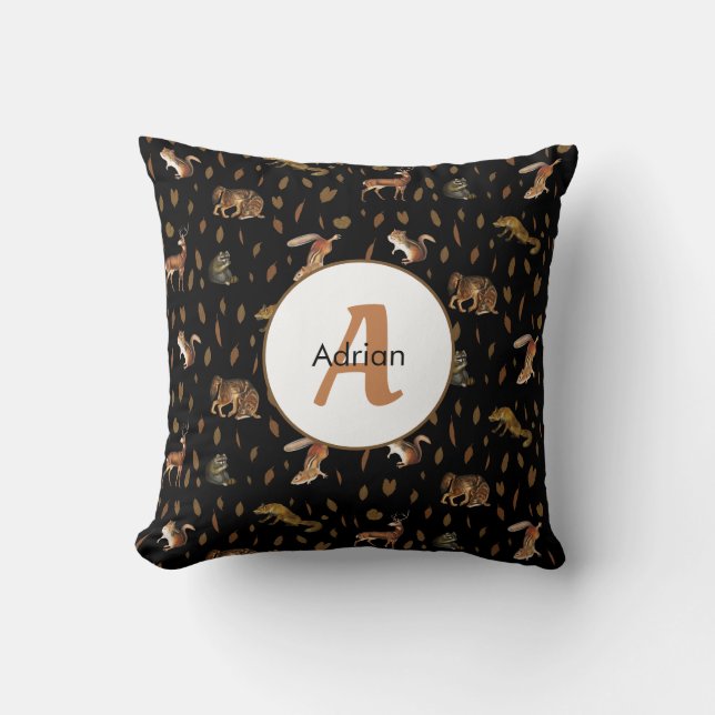 Coussin Animaux de la forêt automnale Feuilles d'automne M (Recto)
