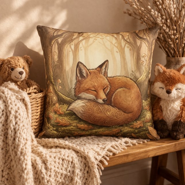 Coussin Animaux de la forêt de renard endormi adorable  (Créateur téléchargé)