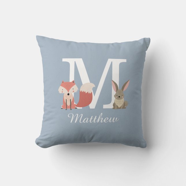 Coussin Animaux de la forêt en bleu poussiéreux Monogramme (Recto)