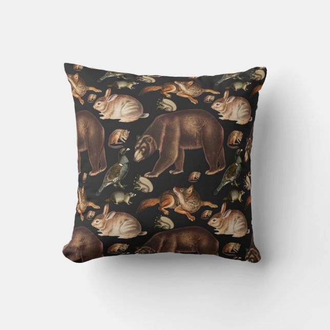 Coussin Animaux de la forêt fantaisistes motif floral (Recto)