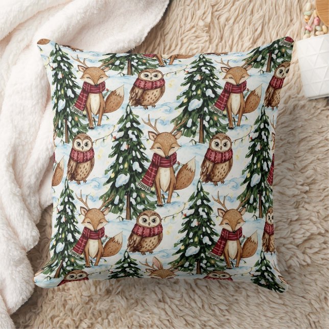 Coussin Animaux de la forêt hivernale Motif de Noël (Couverture)