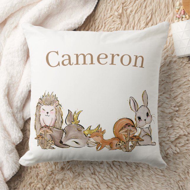 Coussin Animaux de la Forêt Mignons avec Nom Personnalisé (Couverture)
