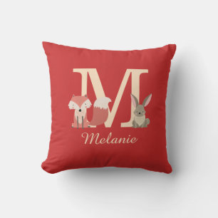 Coussin Animaux de la forêt Monogramme Initiale