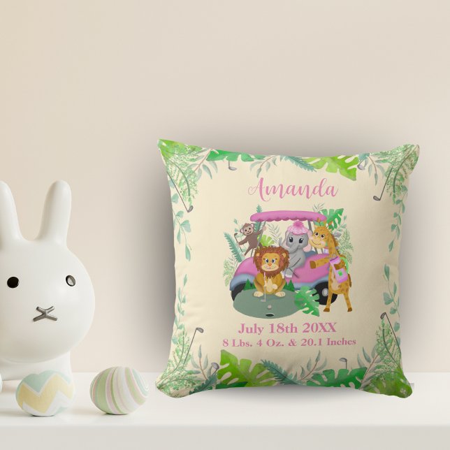 Coussin Animaux de la jungle bébé jouant au golf Rose (Créateur téléchargé)