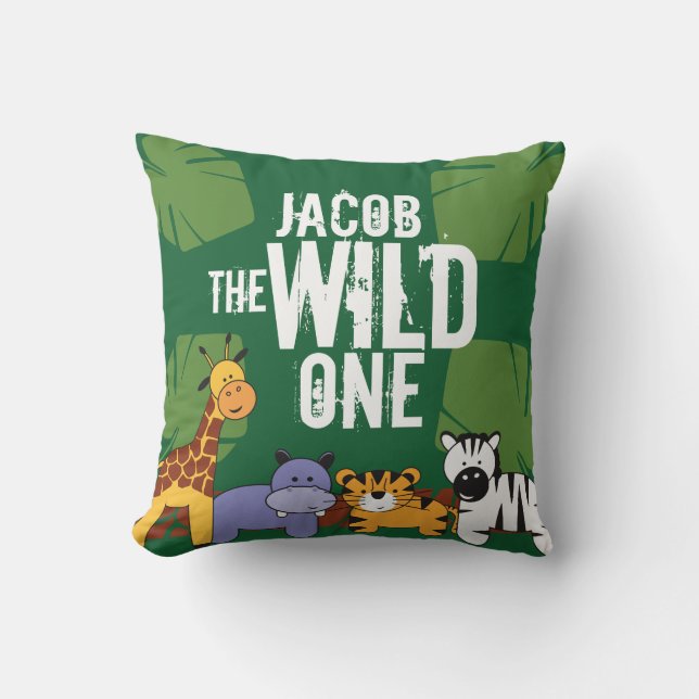 Coussin Animaux de la jungle de safari vert personnalisés (Recto)