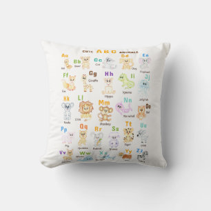 Coussin Animaux de l'alphabet ABC Animaux mignons 