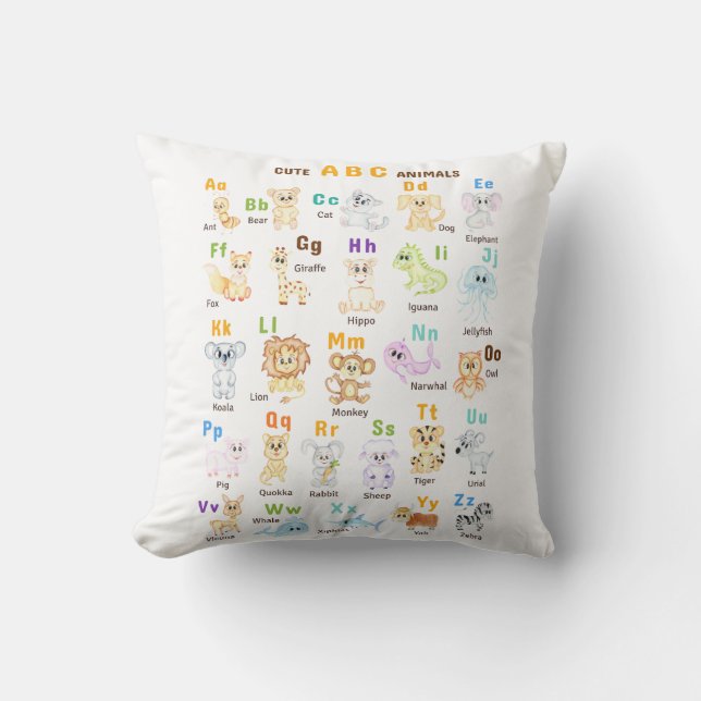 Coussin Animaux de l'alphabet ABC Animaux mignons  (Recto)
