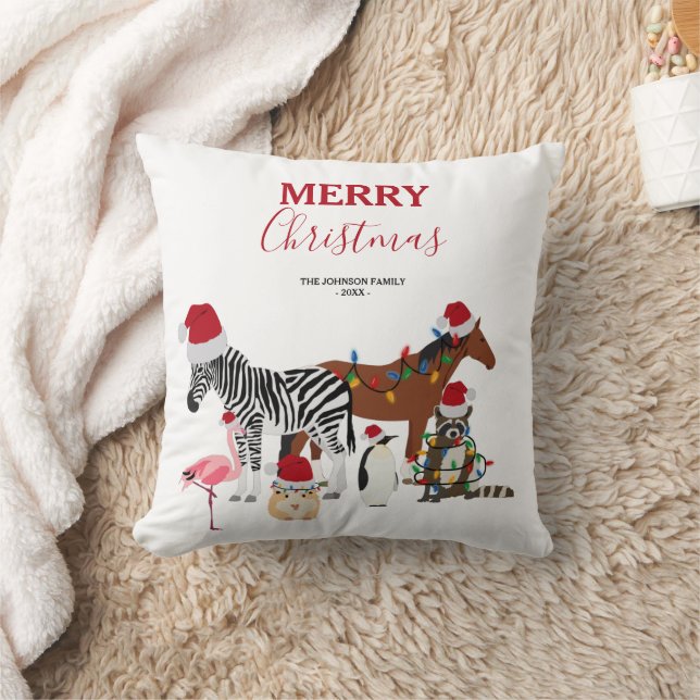 Coussin Animaux de Noël mignons et amusants Chapeaux de No (Couverture)