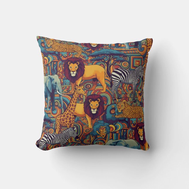 COUSSIN ANIMAUX DE SAFARI AFRICAIN (Recto)