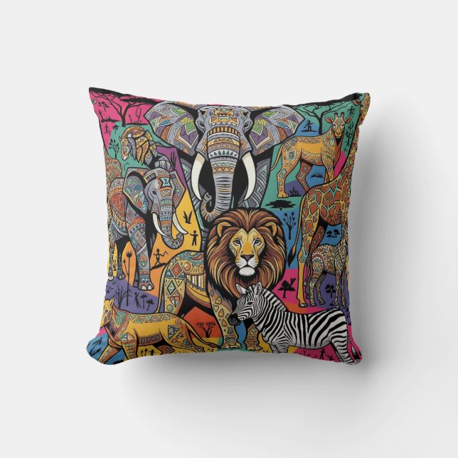 COUSSIN ANIMAUX DE SAFARI AFRICAIN (Recto)