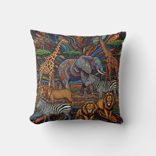 COUSSIN ANIMAUX DE SAFARI AFRICAIN (Recto)