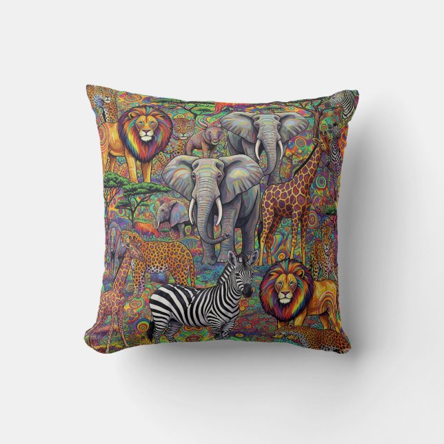 COUSSIN ANIMAUX DE SAFARI AFRICAIN (Recto)