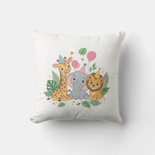 Coussin Animaux de safari aquarelle mignons pour l'anniver