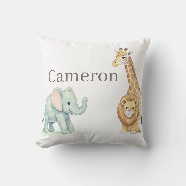 Coussin Animaux de safari bébé avec nom personnalisé (Recto)