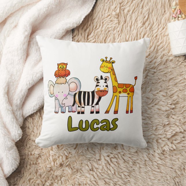 Coussin Animaux de safari de dessin animé mignons nom pers (Couverture)