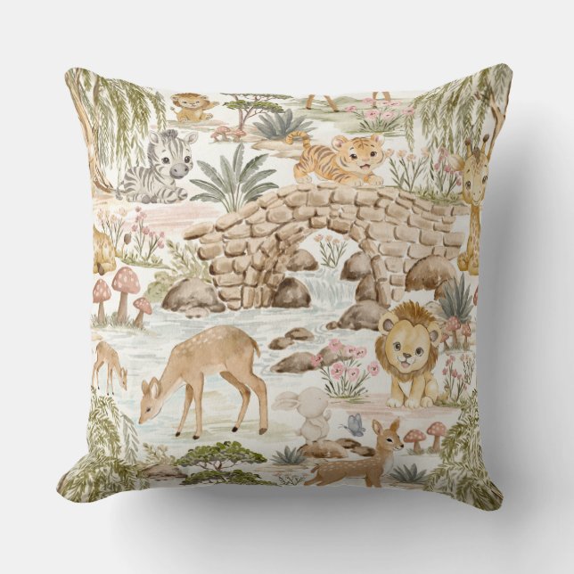 Coussin Animaux de safari de la forêt à l'aquarelle (Recto)