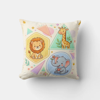 Coussin Animaux de safari joueurs Lion Éléphant Girafe