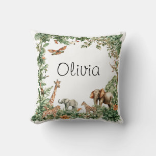Coussin Animaux de Safari Jungle Nom Personnalisé
