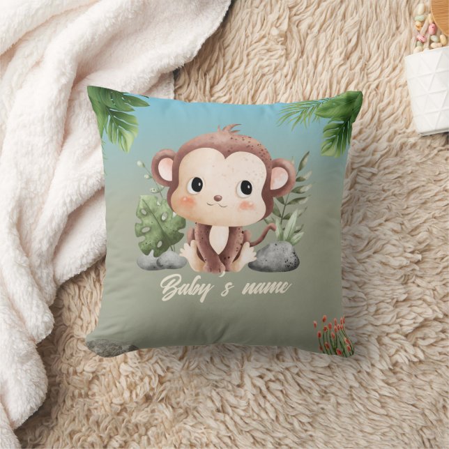 Coussin Animaux de safari mignons 2 côtés Singe Éléphant (Couverture)