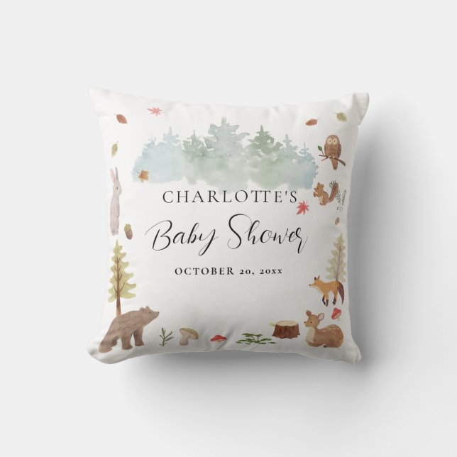 Coussin Animaux des bois Baby shower d'automne d'automne (Recto)