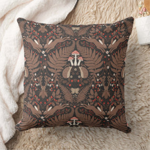 Coussin Animaux et plantes de bois en rouge et brun