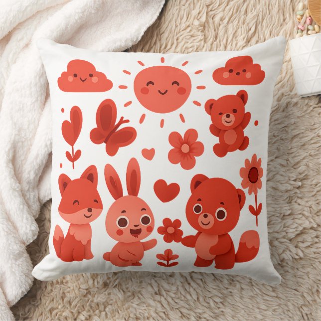 Coussin Animaux fantaisistes de la forêt Soleil & Cœurs  (Couverture)