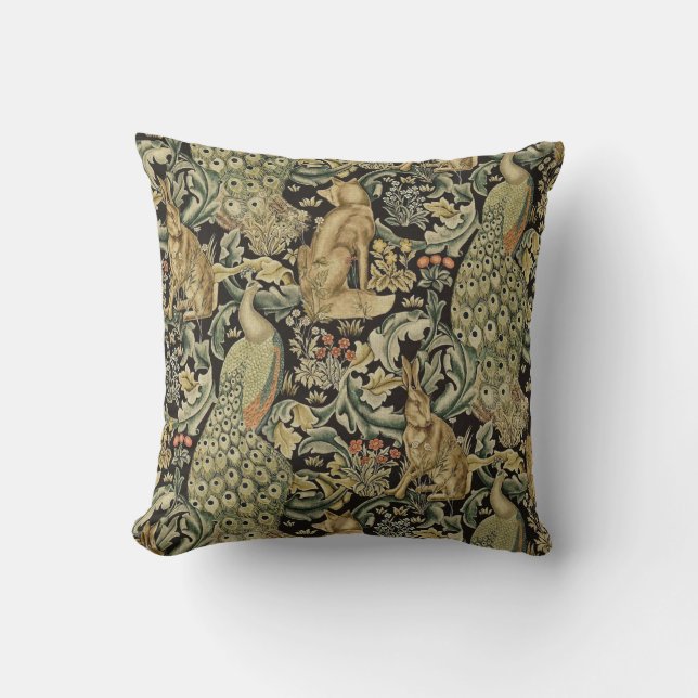 COUSSIN ANIMAUX FORESTIERS, FOX, PEACOCK, LIT EN FLORAL VE (Recto)