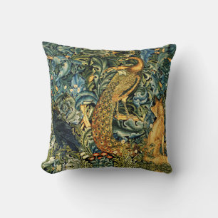 Coussin ANIMAUX FORESTIERS, RAVEN, FOX, PEACOCK Blue Green