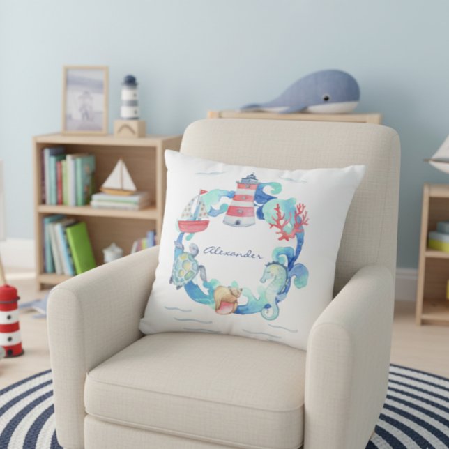 Coussin Animaux marins nautiques Bateau et phare (Créateur téléchargé)