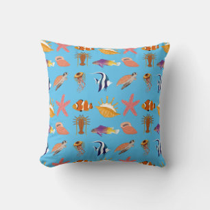Coussin Animaux marins : poissons, tortues, coquillages, m