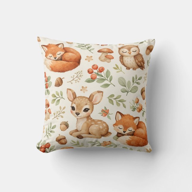 Coussin Animaux mignons de la forêt et motif de baies (Recto)