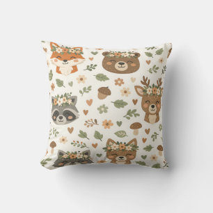 Coussin Animaux mignons des bois motif floral