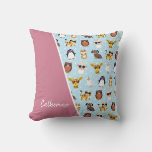Coussin Animaux mignons en lunettes de soleil avec nom