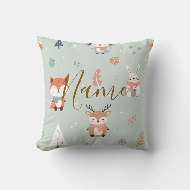 Coussin Animaux personnalisés de la forêt d'hiver (Recto)