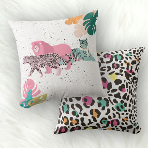 Coussin Animaux sauvages colorés et Feuilles tropicaux