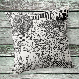 Coussin Animaux sauvages Safari noir et blanc Illustration
