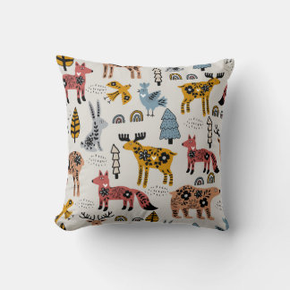 Coussin Animaux scandinaves, floral, motif mignon.