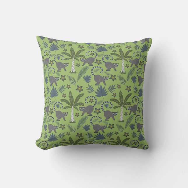 Coussin Animaux tropicaux sans soudure motif vert et gris (Recto)